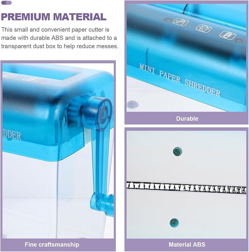 Manual Hand Crank Paper Shredder Portable with Wastebasket for Home Office School Documents Bills - Image 2